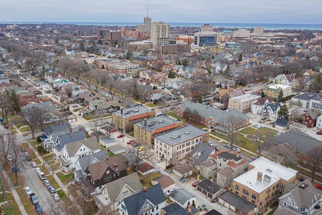 Aerial view of a residential are in Milwaukee, Wisconsin.